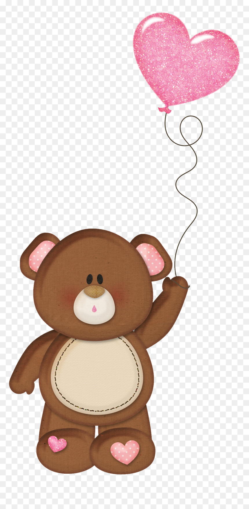Brown Teddy With Pink Heart Balloon Png Clipart - Bear Balloon Clipart, Transparent Png - teddy bear clipart png