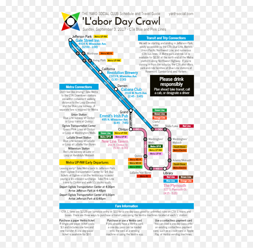 Blue Line Transfer To Pink Line , Png Download - Metra Train Bar Crawl Guide, Transparent Png - blue lines png