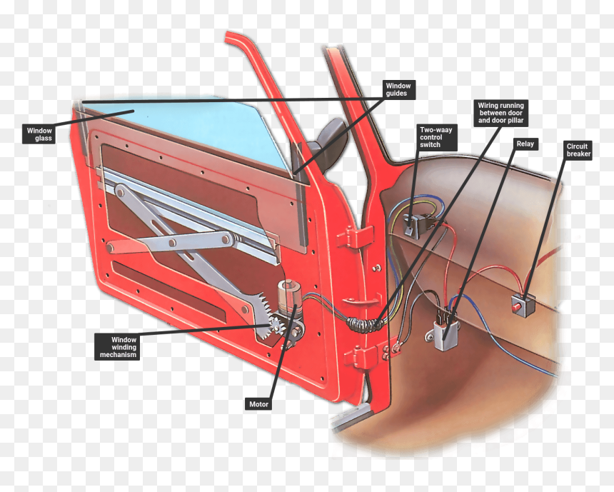 Car Window Diagram Wk 3439 Relay Switch For Car Window - Electric Car Window Mechanism, HD Png Download - glass window png
