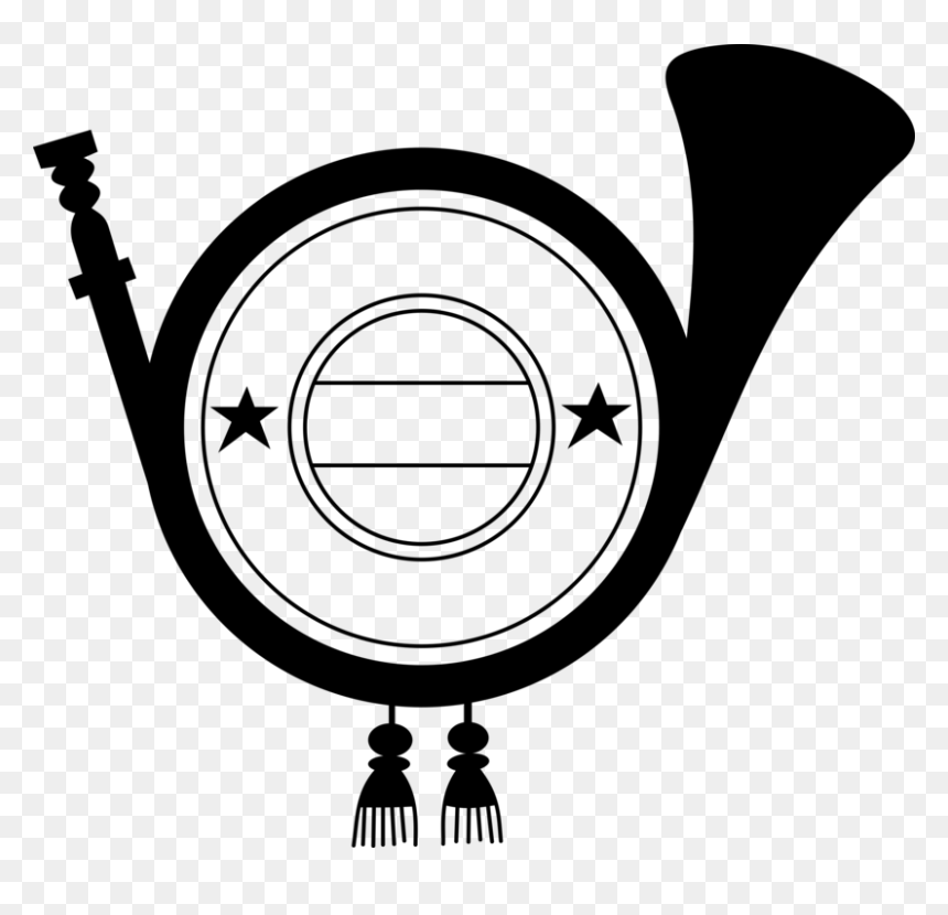 Silhouette,monochrome Photography,monochrome - Clip Art, HD Png Download - french horn png