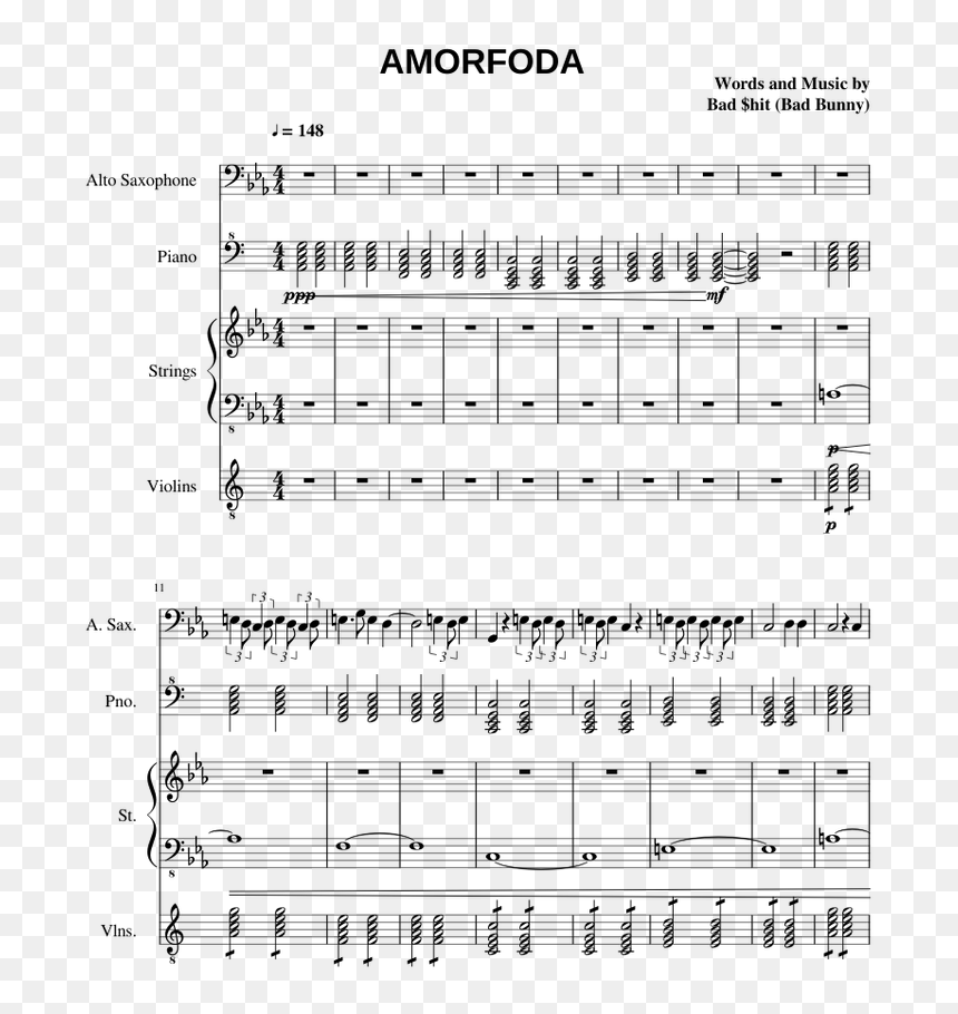 Transparent Bad Bunny Png - Bad Bunny Alto Sax Sheet Music, Png Download - bad bunny png