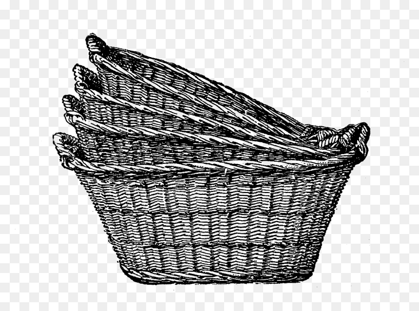 Laundry Drawing Clothes Basket - Vintage Laundry Hanger Clip Art, HD Png Download - laundry basket png