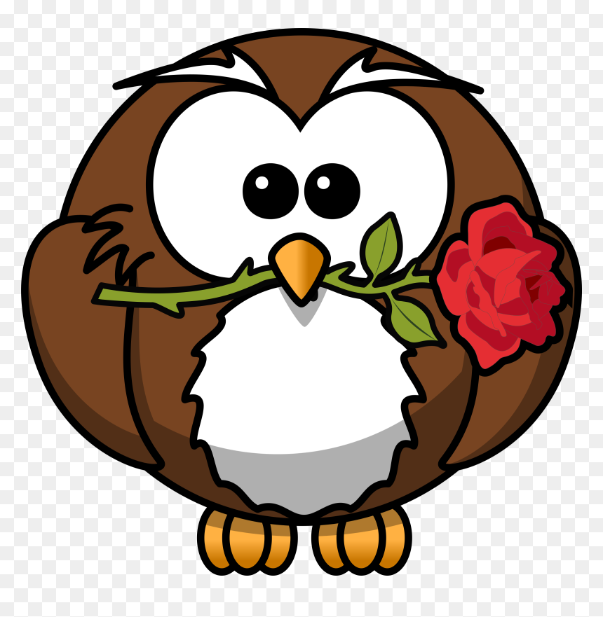 Owl With Rose Clip Arts - Nocturnal Animals Clipart, HD Png Download - cartoon rose png