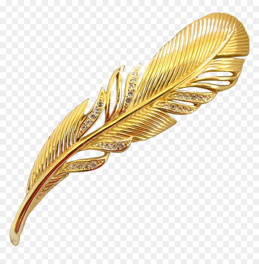 This Christian Dior Gold Plated And Rhinestone Feather - Gold, HD Png Download - gold feather png
