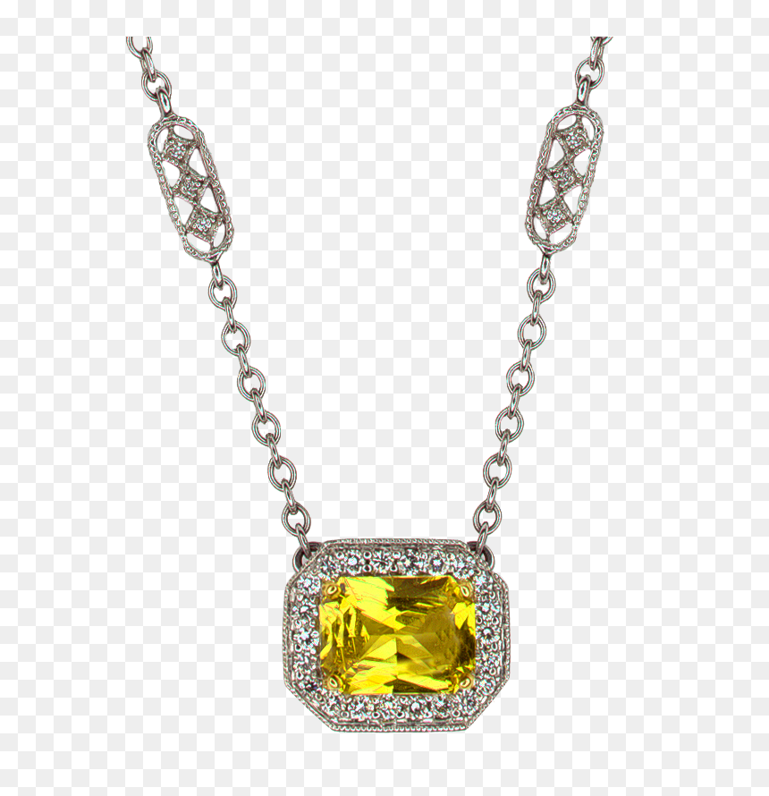 Yellow Sapphire Radiant Diamond Frame Pendant With - Silver Heart Diamond Chain, HD Png Download - diamond frame png