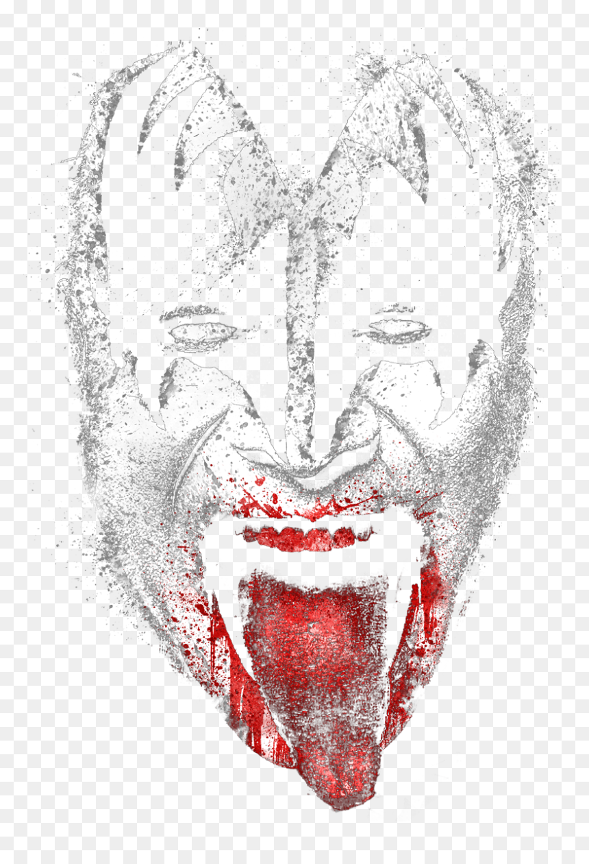 Kiss Demon Face Juniors V Neck T Shirt - Demon Face Transparent Png, Png Download - demon face png