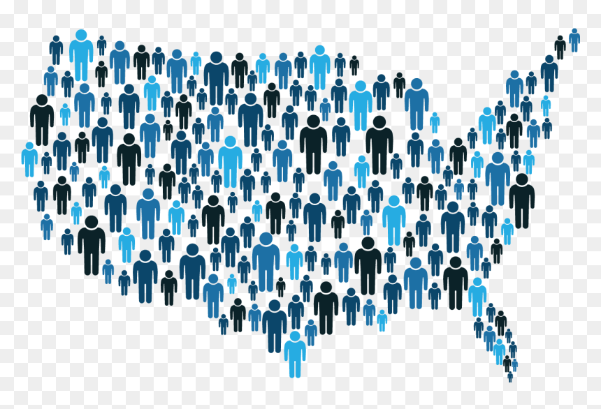 Map Of The United States Made Of Silhouettes Of People - Census 2020, HD Png Download - united states silhouette png