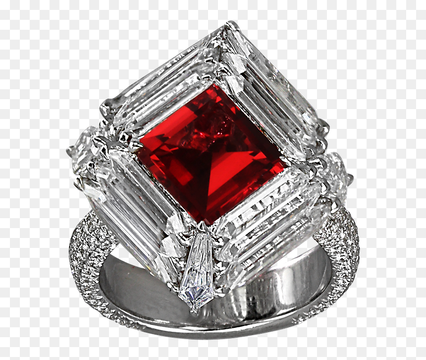 Orange Red Spinel Diamond Ring - Anillo De Diamante Rojo, HD Png Download - red ring png