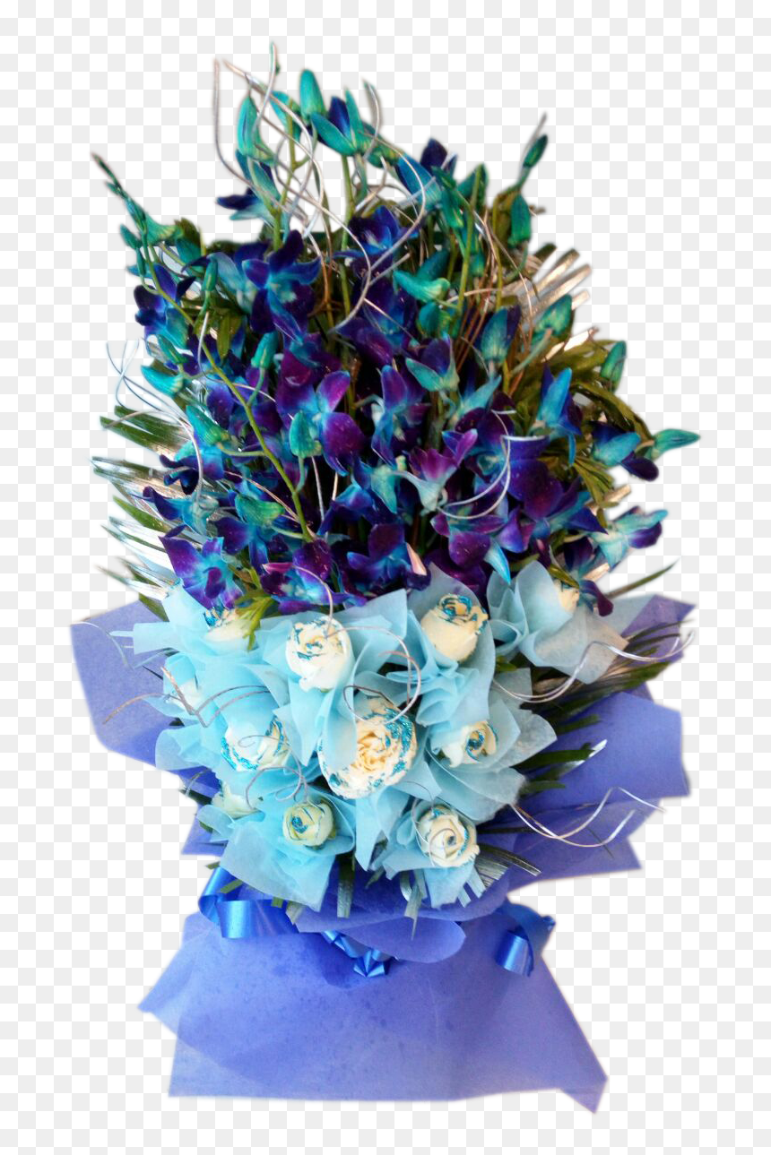Blue Orchids And White Rose Bouquet - Transparent Bouquet Of Blue Roses, HD Png Download - rose bouquet png