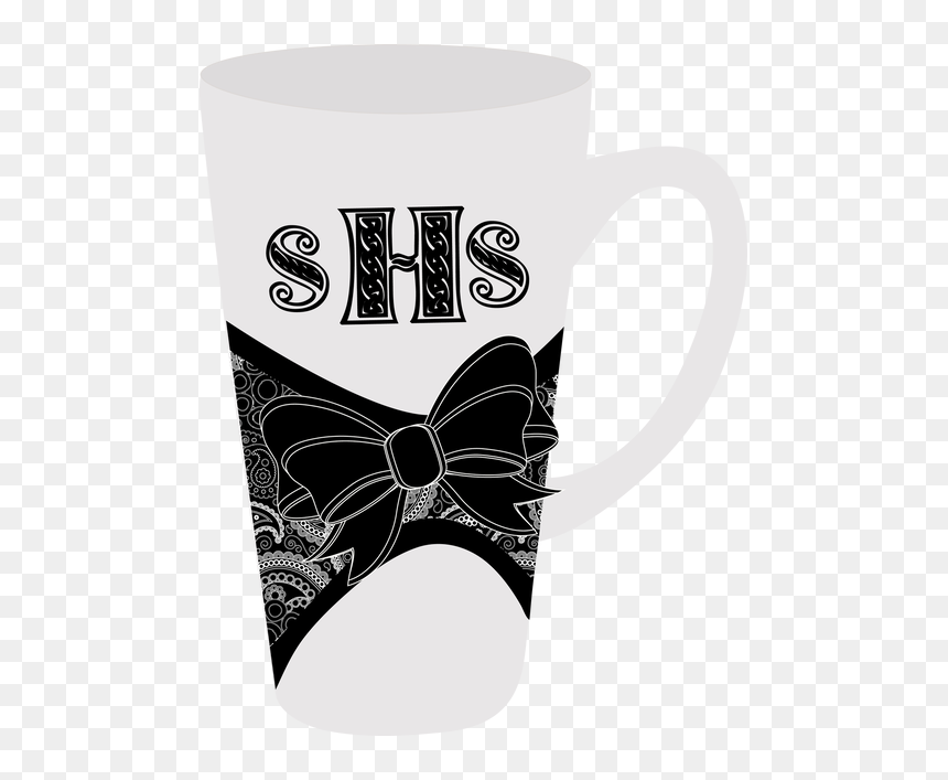 Monogrammed Latte Mug Black Lace Ribbon Bow Monogram - Coffee Cup, HD Png Download - lace ribbon png