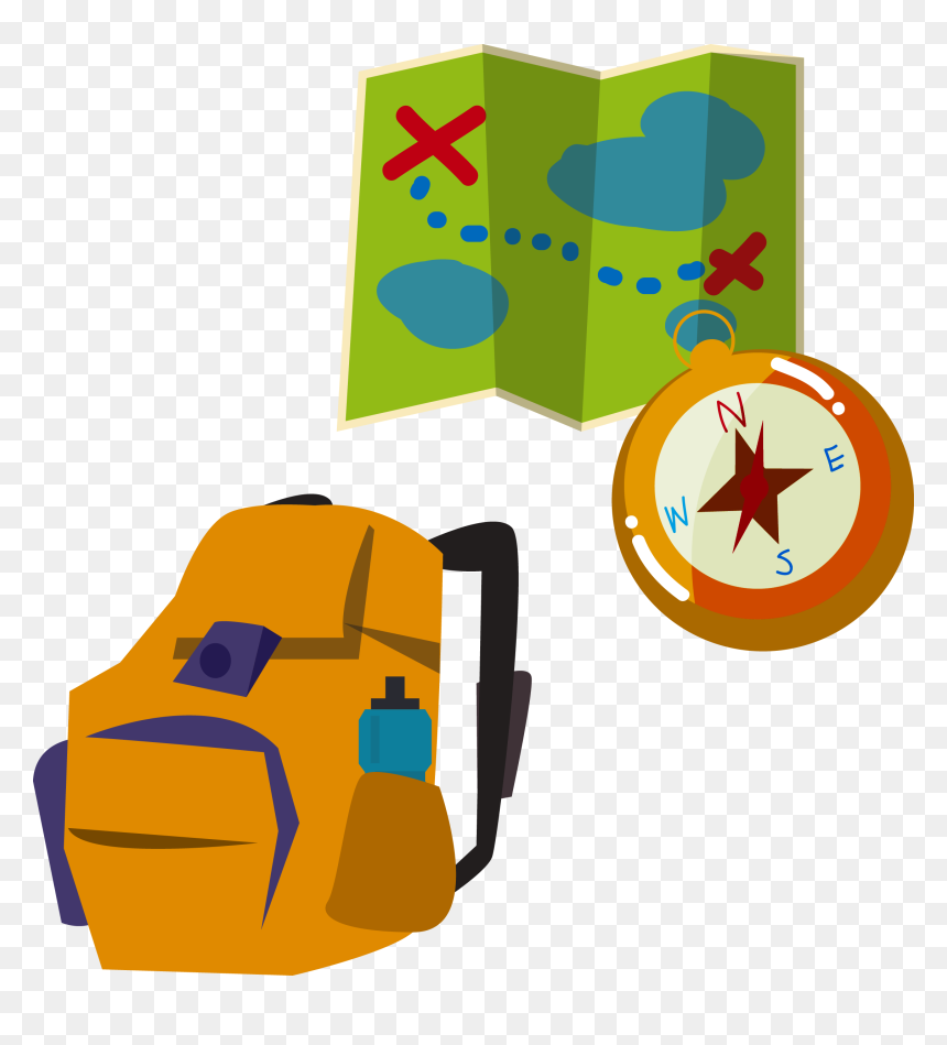 Backpacking Illustration Map Compass Backpack Transprent - Backpack Vector, HD Png Download - map compass png