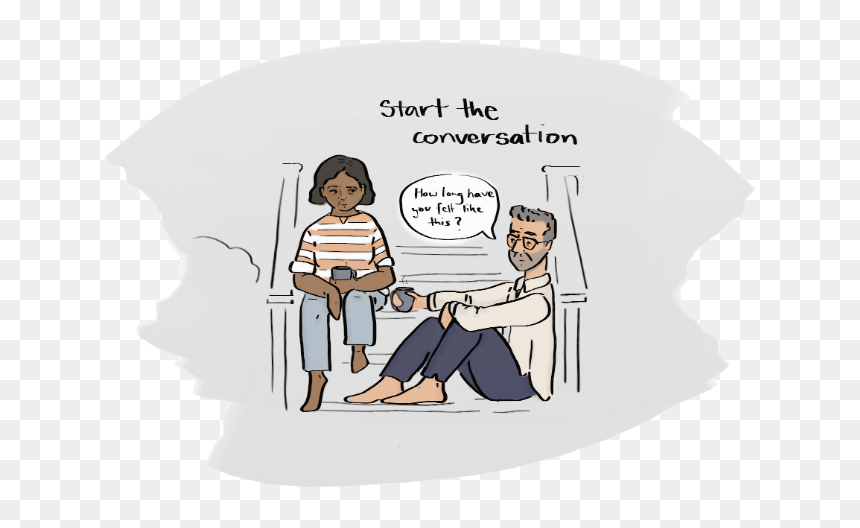 Illustration Shows A Man And Woman Sitting On Steps - Supporting A Suicidal Friend, HD Png Download - person talking png
