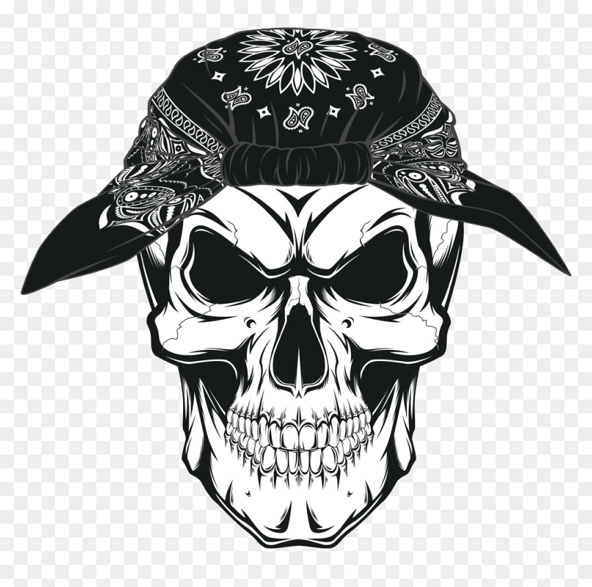 Symbolism Kerchief Skull Human Drawing Png Image High - Skull With Bandana Png, Transparent Png - skull drawing png