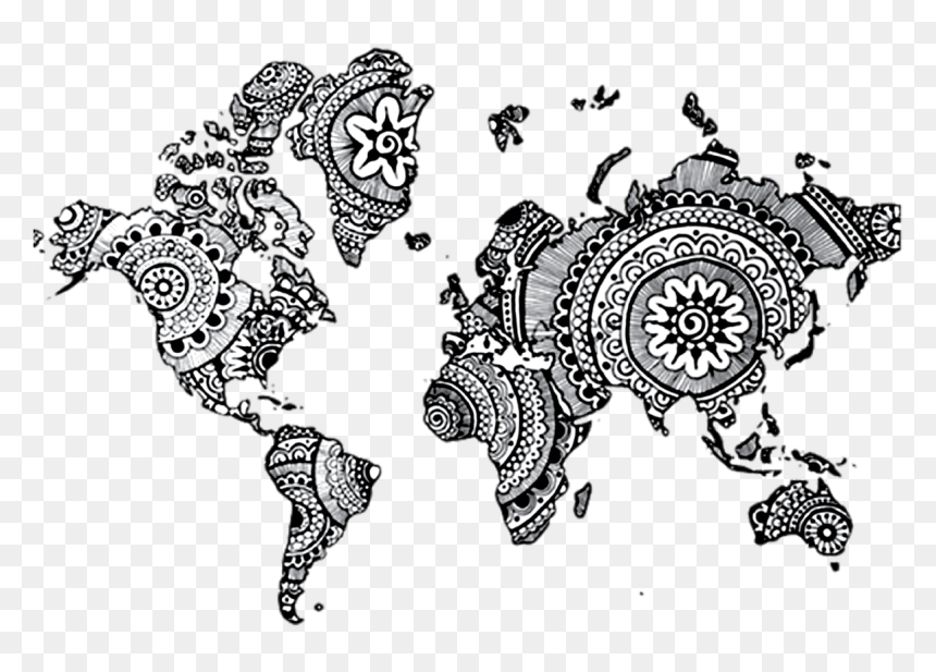 World Mandala Drawing Henna Map Free Clipart Hd Clipart - Mandala World Map Drawing, HD Png Download - white mandala png