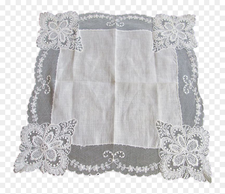 Antique Hanky Hankie Net Lace White Cotton Textile - Tablecloth, HD Png Download - lace ribbon png