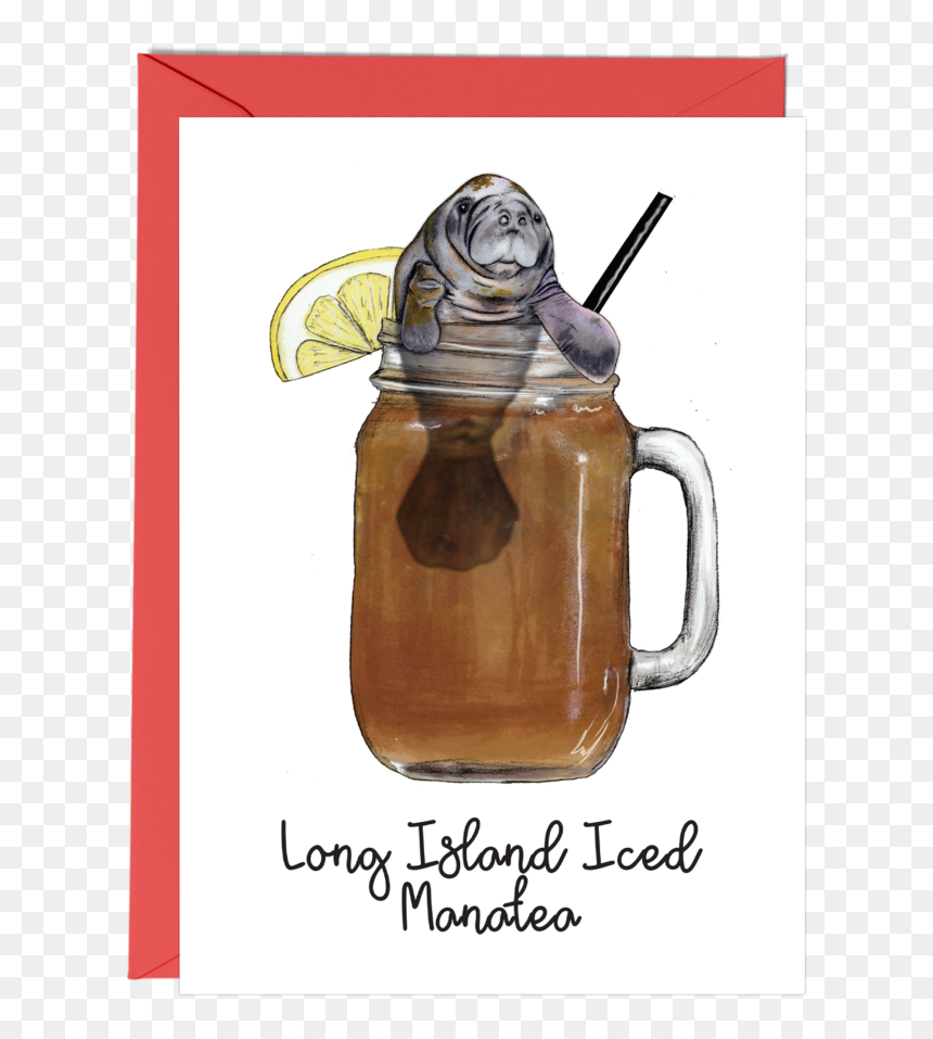 Funny Manatee Cocktail Birthday Card - Illustration, HD Png Download - long island iced tea png