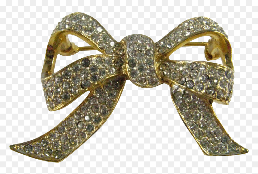 Vintage Boucher Gold Tone Clear Pave Rhinestone Ribbon - Gold, HD Png Download - vintage ribbon png