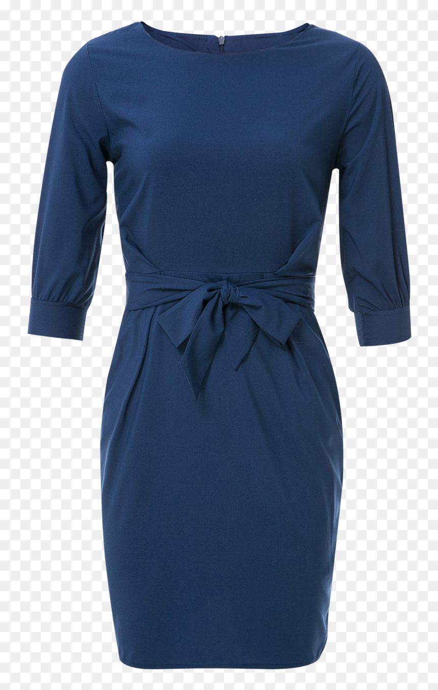 Sheath Boat Neck Dress With Belt - Cocktail Dress, HD Png Download - black dress png