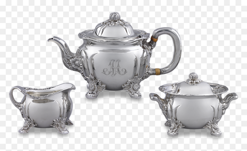 Chrysanthemum Sterling Silver Tea Set By Tiffany & - Teapot, HD Png Download - tea set png