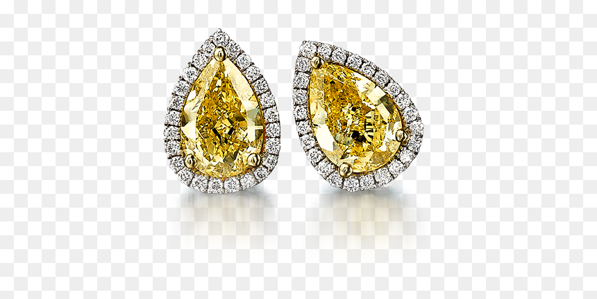 09 Claw Set Pear Shape Fancy Yellow Diamond Micro Set - Пандора Сережки Золотые, HD Png Download - fancy shape png