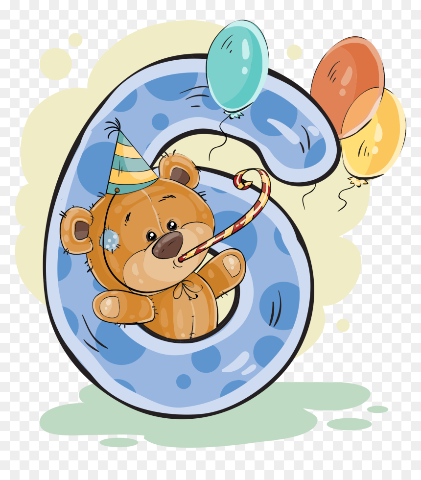 Number Six Teddy Bear - Birthday Numbers, HD Png Download - cartoon bear png