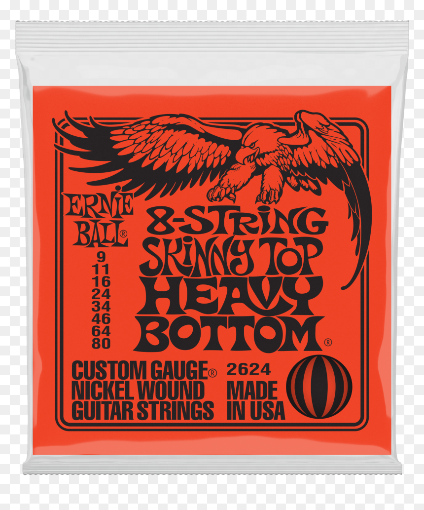 Skinny Top Heavy Bottom Slinky 8 String Electric Guitar - 8 String Set Ernie Ball, HD Png Download - red string png