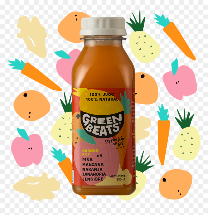 Jugo Green Beats Orange Pop Botella, HD Png Download - jugos naturales png