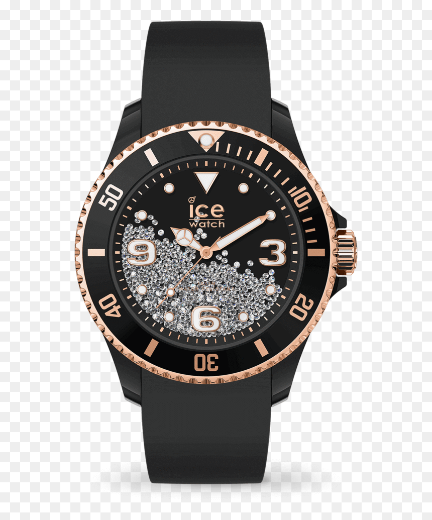 Ice Watch Ice Crystal Black Rose Gold Medium Women"s - Ice Watch Gold And Black, HD Png Download - ice crystal png