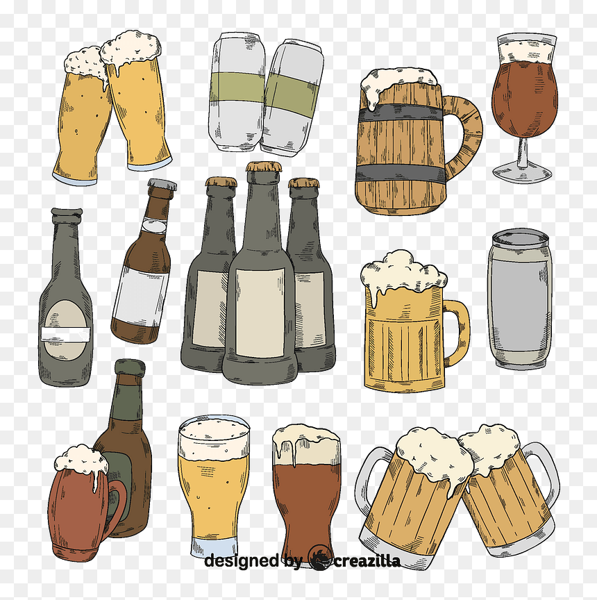 Set Of Beer Vector - Illustration, HD Png Download - beer bottle vector png