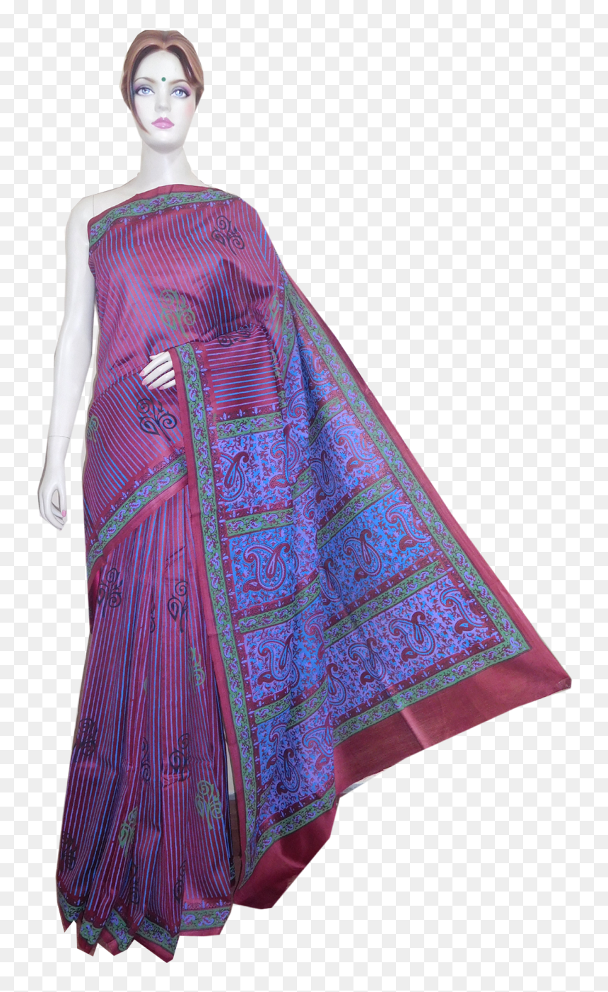 Handwoven And Hand Block Printed Silk Saree - Silk, HD Png Download - silk png