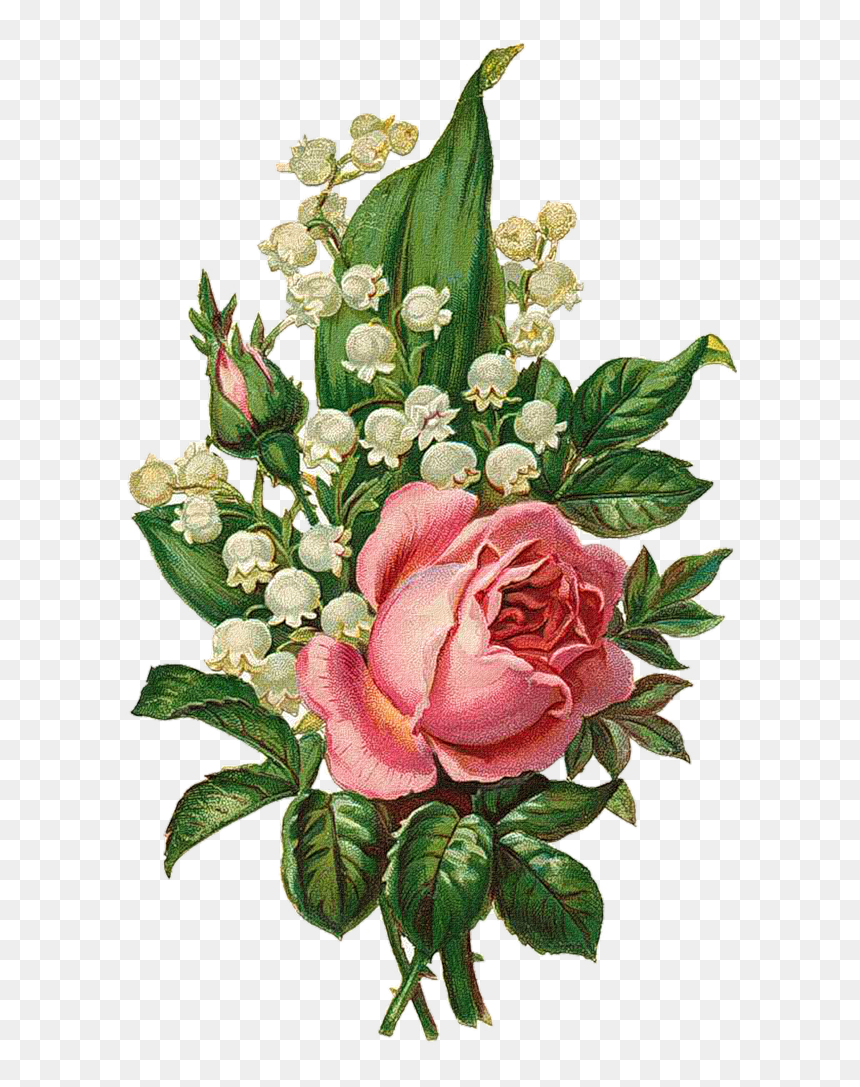Clipart Free Download Png Vintage Roses Scrap And Decoupage - Roses And Lilies Of The Valley Painting, Transparent Png - vintage roses png