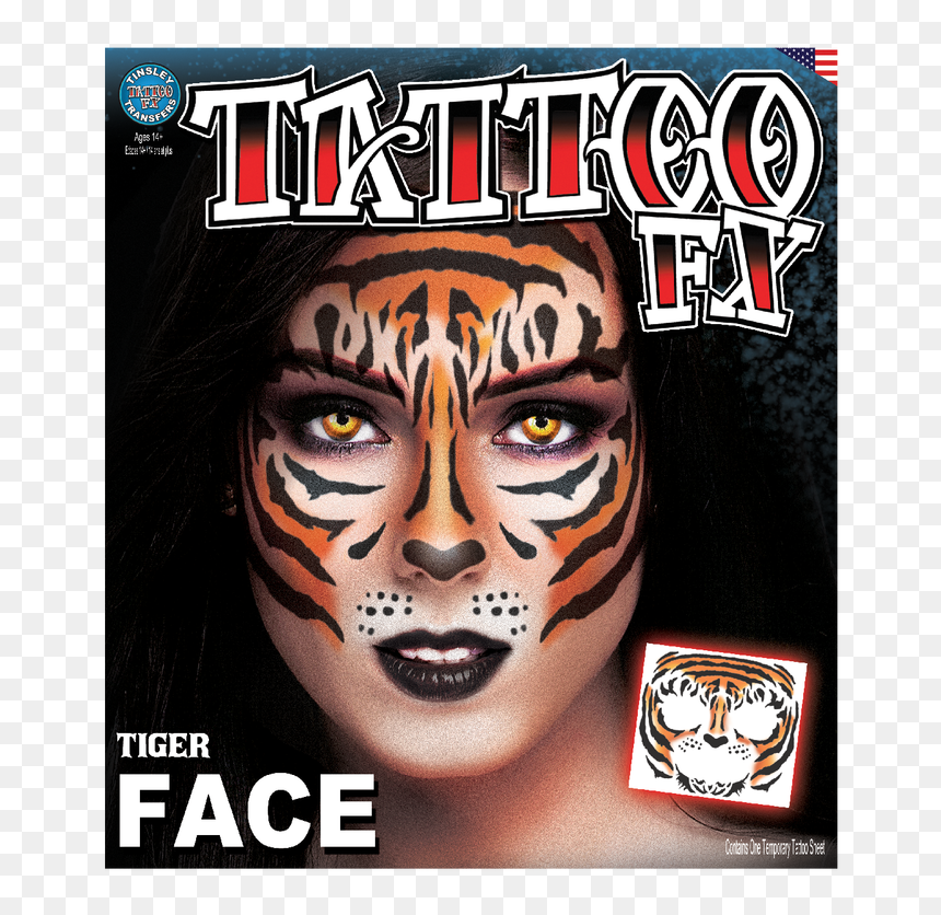 Face Tiger Temporary Tattoo 1 1 - Tiger Face Tattoo Temporary, HD Png Download - face tattoos png