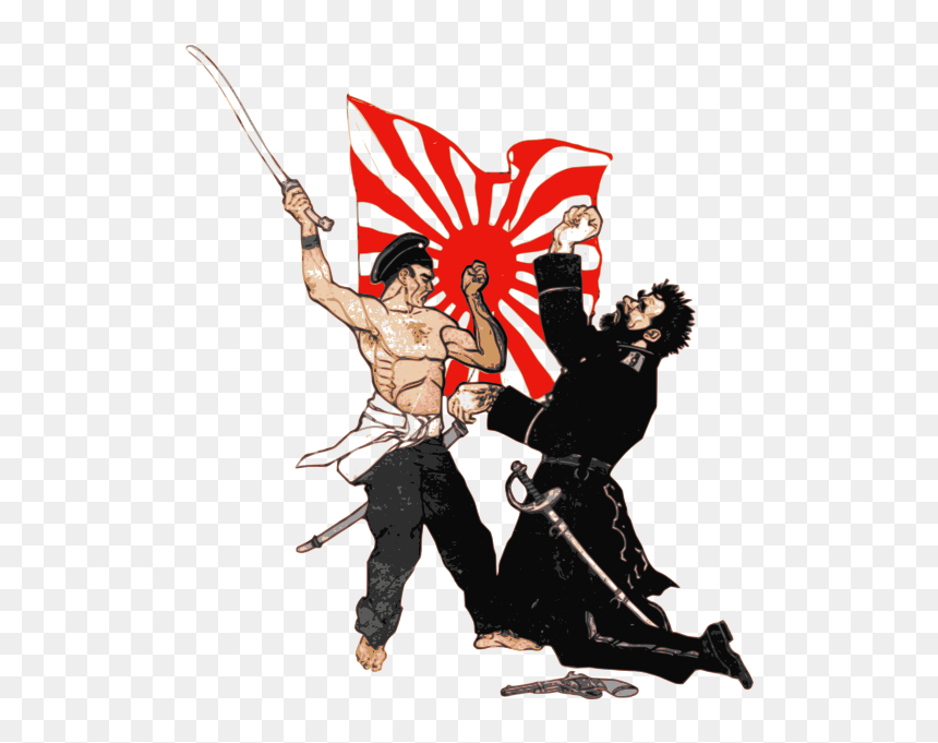 Russian And Japanese Fighters Vector Image - Russo Japanese War Drawing, HD Png Download - japanese flag png