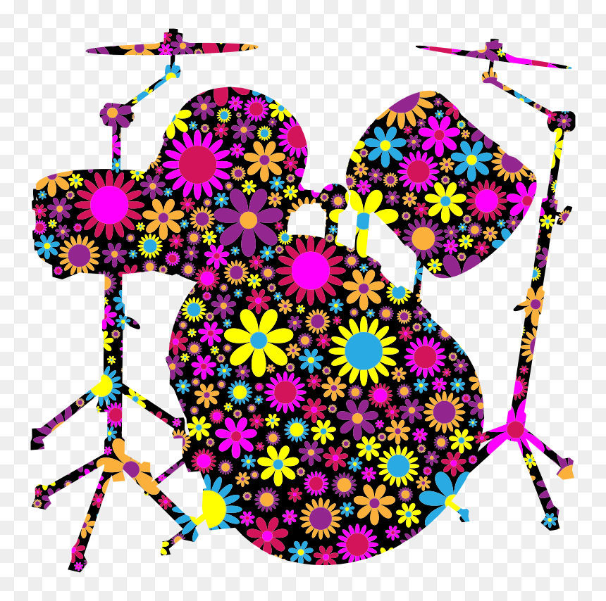 Floral Drum Set Silhouette - Peace Sign Clipart Transparent, HD Png Download - drum set png