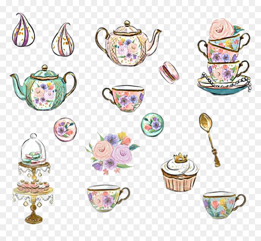 #watercolor #tea #party #teaparty #cups #china #porcelain - Bloomsical Clipart Free, HD Png Download - tea party png