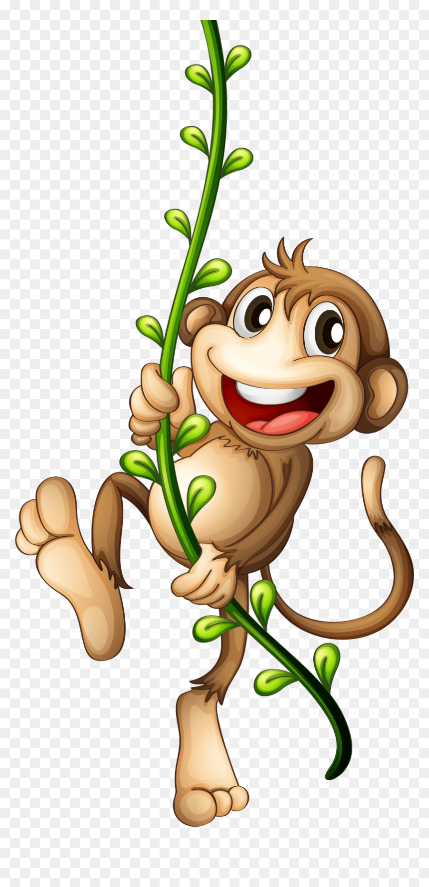 Monkey On A Vine Clip Art, HD Png Download - cartoon monkey png