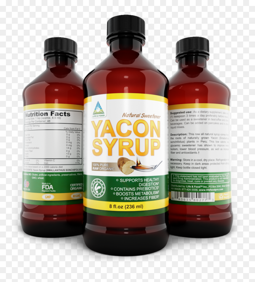 Yacon Syrup 3 Bottles Render 1 Png - Cough Syrup Bottle Png, Transparent Png - medicine bottle png