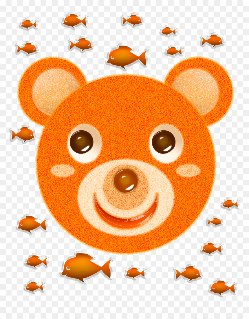 Orange Bear Face And Fish - Cartoon, HD Png Download - bear face png
