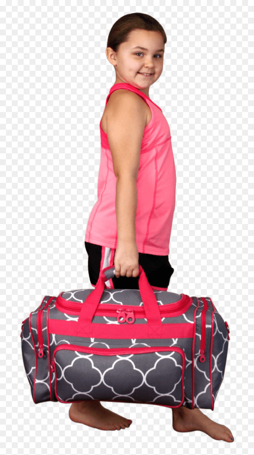 10 Year Old Girl With Big Kids Duffle Bag - Girl Holding A Big Bag, HD Png Download - duffle bag png
