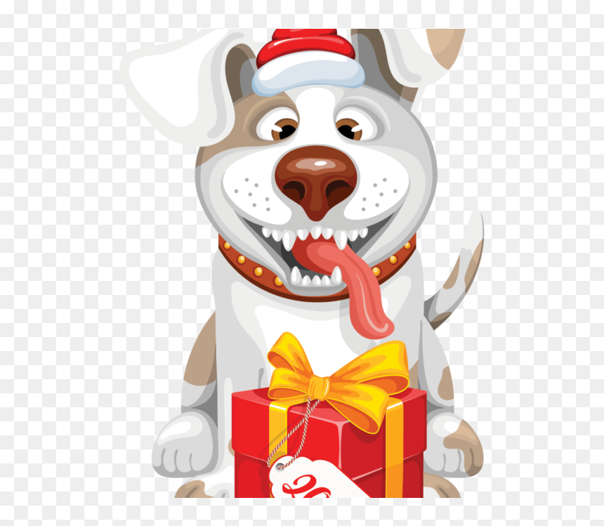 New Year Gift With Dog Vector - Två Hundar Tecknade, HD Png Download - dog vector png