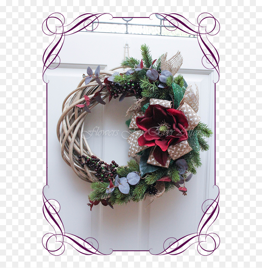 Unusual, Unique Christmas Table And Door Seasonal Holiday - Peonies Roses And Baby's Breath Bouquets, HD Png Download - christmas reef png