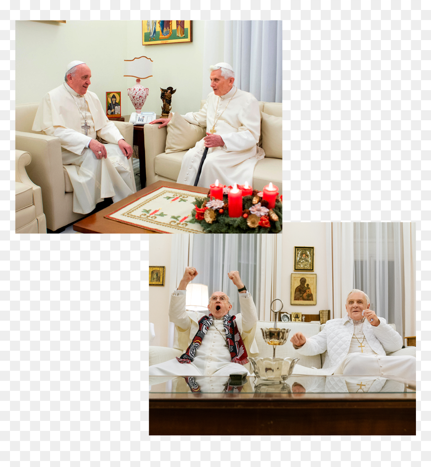 Image May Contain Pope Benedict Xvi Human Person Priest - Two Popes Real Life, HD Png Download - pope francis png