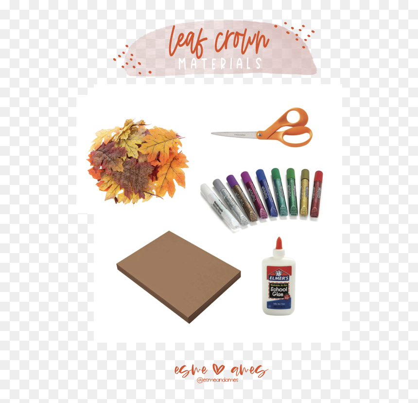Leaves / Scissors / Glitter Glue / Brown Construction - Paper, HD Png Download - leaf crown png