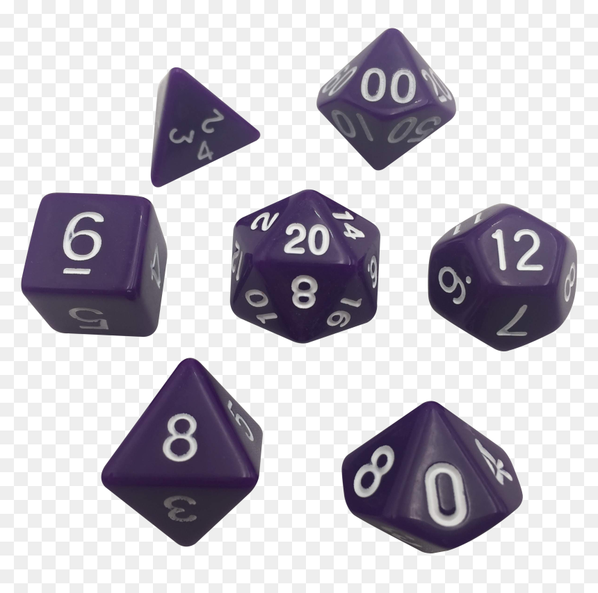 Purple With White Numbers Set Of 7 Polyhedral Rpg Dice - Dnd Dice Transparent Background, HD Png Download - 20 sided dice png