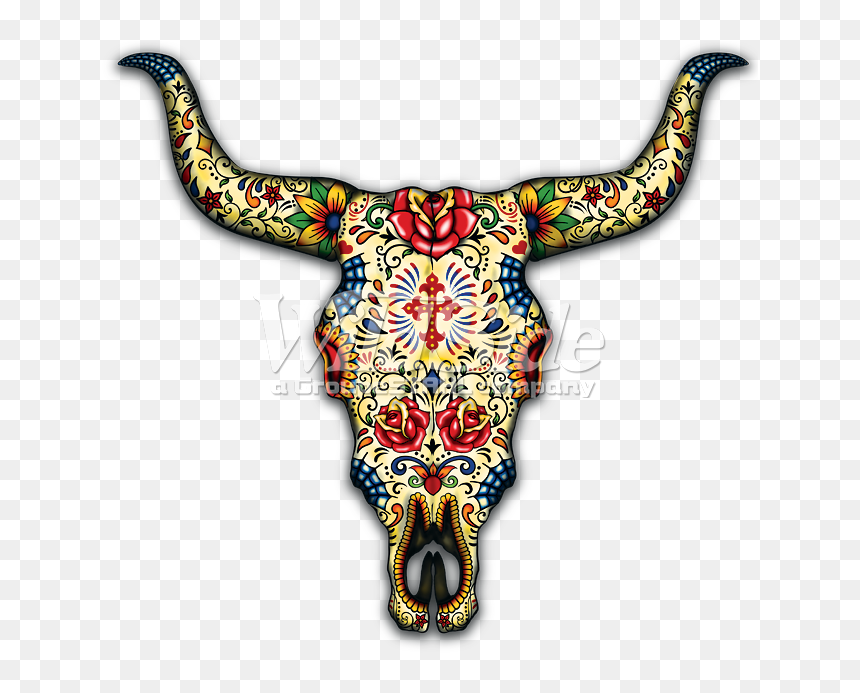 Day Of The Dead Bull Skull - Animal Dia De Los Muertos Skull, HD Png Download - bull skull png