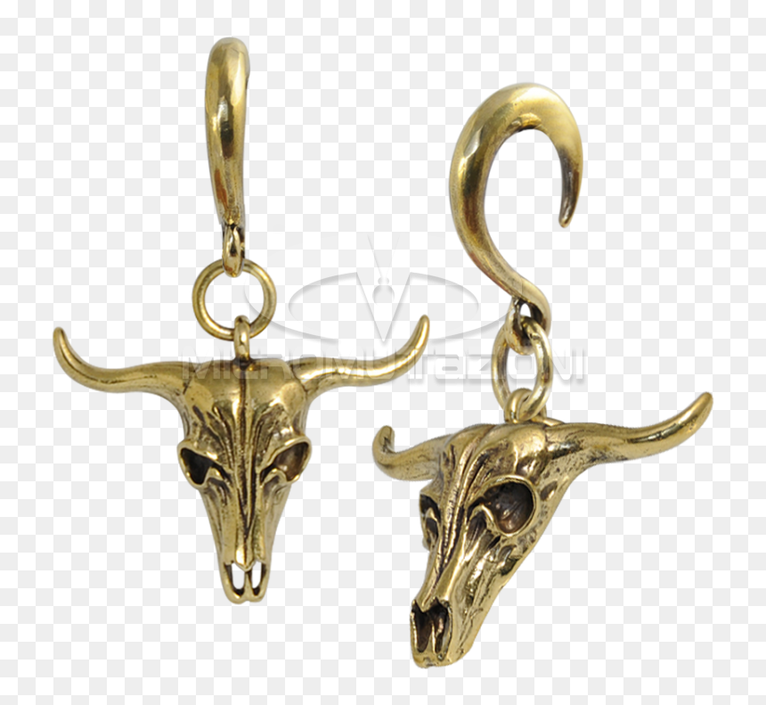 Brass Ear Weight Bull Skull Pendant Ear - Skull Ear Weights, HD Png Download - bull skull png