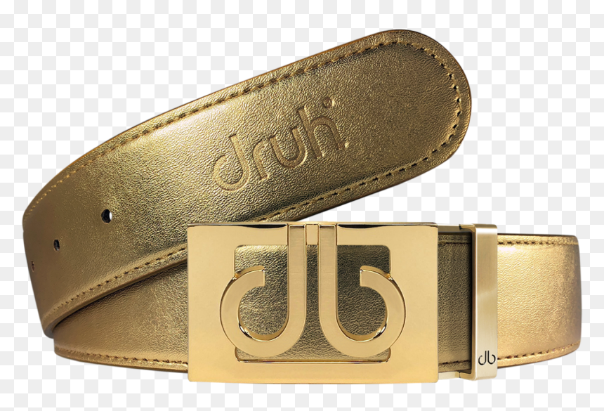 Gold Plain Textured Leather Belt With Gold Thru Buckle - Belt Buckle, HD Png Download - belts png