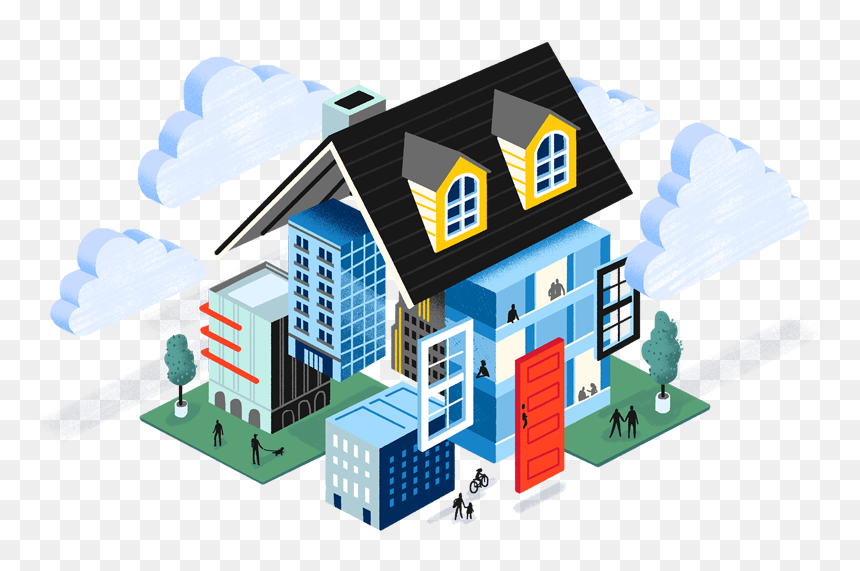 A Traditional House Unpacking Into Other Types Of Housing - Affordable Housing, HD Png Download - destroyed city png