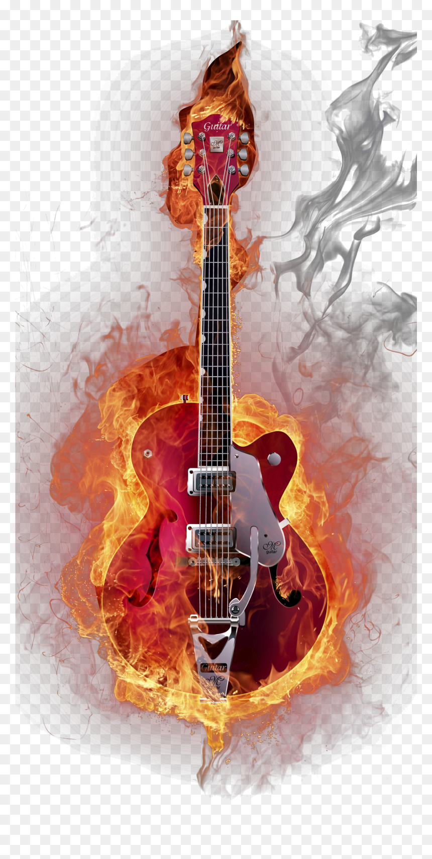 Instruments Downloads Feux Creative Guitar Visual Flame - Electric Guitar With Fire, HD Png Download - indian musical instruments png