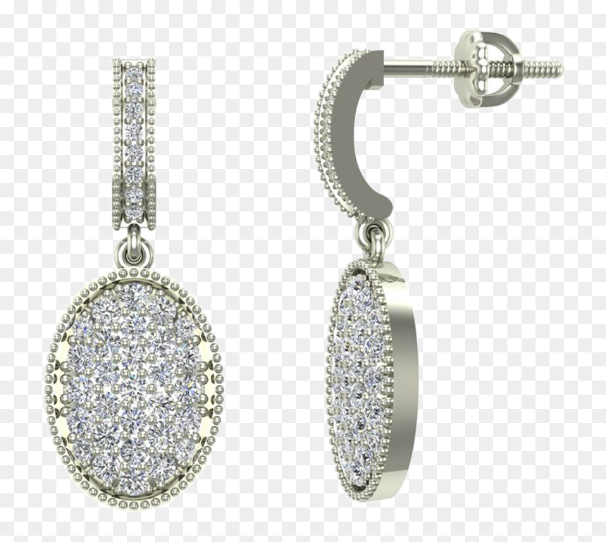 Pave Set Oval Dangle Diamond Earrings 18k Gold , Png - Earring, Transparent Png - hoop earrings png